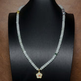 White Jade Bead Necklace with Flower Pendant for Serenity, Elegance & Unisex Style