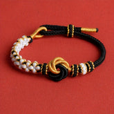 Handmade Mandala Knot Bracelet - Adjustable Charm with Golden Accents for Wealth & Abundance
