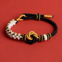 Handmade Mandala Knot Bracelet - Adjustable Charm with Golden Accents for Wealth & Abundance