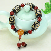 Three-Eyed Dzi Bead Bracelet for Spiritual Protection, Inner Peace, and Energetic Balance
