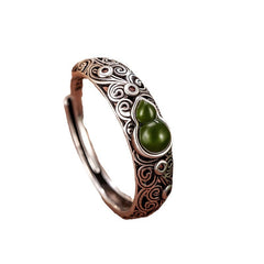 Vintage-Inspired Adjustable Openwork Ring - Enhance Harmony with Greenish-Blue Faux Jade Floral Design