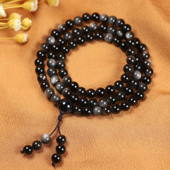 Natural Obsidian Necklace with Black & White Beads for Protection, Grounding, and Emotional Balance