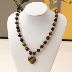 Spring/Summer Retro Maillard Clavicle Chain - Tiger Eye Stone & Golden Beads for Banquet Elegance & Spiritual Harmony