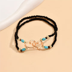 1 Ladies Double Layer Bead Heart Anklet - Pure Energy & Romantic Charm for Daily Wear