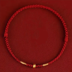 Exquisite Handcrafted Red Black String Amulet with Lucky Golden Beads - Symbol of Love and Friendship