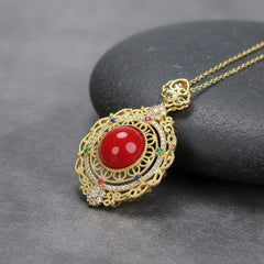 Vintage Red Agate Pendant Necklace for Men - Courage, Vitality, and Grounding Energy