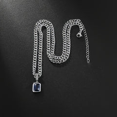 1pc Minimalist Fashion Snake Chain Necklace for Men: Stainless Steel with Blue Cubic Zirconia for Protection & Clarity