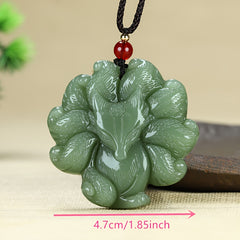 Natural Stone Nine-Tailed Fox Pendant Necklace - Wealth Attraction & Mystical Charm