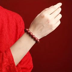 Vintage Cinnabar Beaded Bracelet | Red Emperor Sand Good Luck Charm for Men