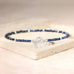 Blue Lapis Metal Beaded Bracelet - Minimalist Natural Stone for Energy Balance & Daily Elegance