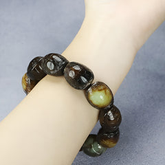 Men's Turtle Shell Beaded Bracelet for Longevity & Stability - Stylish Brown Resin with Golden Accents