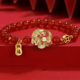 1pc Red and White Boho 8mm Crystal Stone Dragon Bracelet - Men and Women Jewelry Gift for Spiritual Energy and Good Fortune