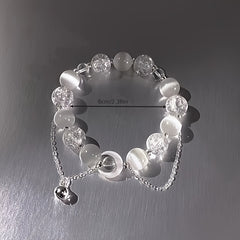 1pc Moon Bell Pendant Bracelet - Bohemian Style with White Glass Beads & Silver Chain for Spiritual Energy & Mindful Living