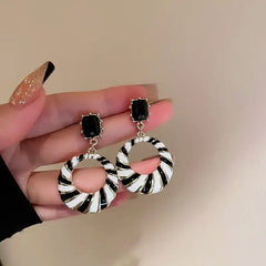 Elegant Minimalist Hoop Earrings with Positive Energy - Black & White Striped Everyday Jewelry