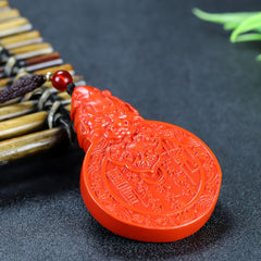 Protective Cinnabar Beast Head Pendant for Men, Exorcism & Good Fortune Necklace