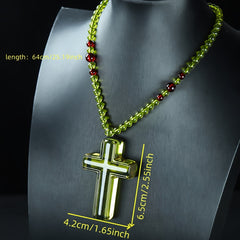 Boho Style Unisex Amber Cross Pendant Necklace - Green Energy for Spiritual Protection & Easter Celebration