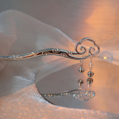 Ancient Style Hairpin with Cloud Design - Silver Metal Hair Accessory for Ethnic Hairstyles - Mindful Energy Flow & Spiritual Symbolism