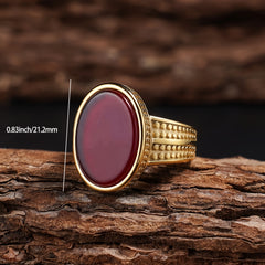 Vintage-Inspired 316L Stainless Steel Elliptical Ring with Tiger's Eye & Turquoise | Spiritual Energy & Classic Style