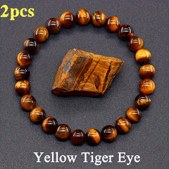 2pcs Mens Classic Tiger Eye Bracelet - Natural Stone for Protection & Grounding Energy