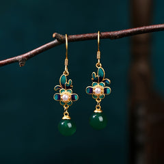 Golden-Plated Flower Earrings for Daily Dating Energy with and Dark Green Round Beads, Perfect for Daily Dating