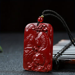 Purple Golden Pyrite Square Tiger Pendant with Red Cinnabar for Courage and Protection