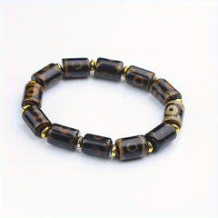 Natural Black-Brown Striped Agate Energy Bracelet with Golden Spacers – Grounding, Protection & Spiritual Harmony, Thoughtful Gift for Family & Friends