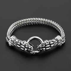 Men's Stainless Steel Snake Bracelet - Double Head Design for Energy Balance & Protection