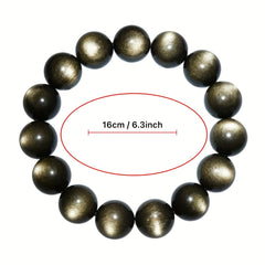 16mm Luxury Golden Obsidian Black Agate Bracelet for Spiritual Protection & Prosperity