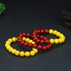 Natural Cinnabar Beaded Bracelet for Good Fortune, Wealth, and Positive Energy, Elastic Crystal Jewelry for Women