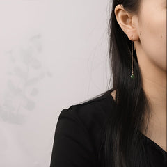 Fashionable Dangle Earrings with Green Natural Stone - S925 Silver Long Earrings for Daily Wear & Gifting