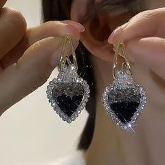 Glamorous Heart Shape Crystal Dangle Earrings - Sparkling Handcrafted Jewelry for Fashion-Forward Look - Hypoallergenic, Long-Lasting Shine - The Perfect Romantic Valentines Day Gift For Your Loved One