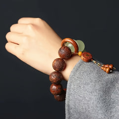 Sandalwood Pear Wood Luminous Beads Buddha Bracelet - Fortune Word for Spiritual Harmony & Mindful Living