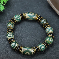 Tibetan Three-Eyed Dzi Agate Bracelet for Protection, Wealth, and Spiritual Clarity