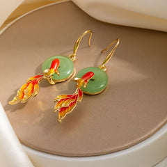 Chinese Retro Circular Koi Earrings for Prosperity Energy