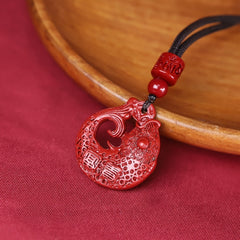Chic Cinnabar Stone Fish Pendant Necklace - Wealth & Prosperity Charm with Chinese Zodiac Lucky Energy