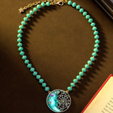 Vintage 3D Moon Crescent Necklace Turquoise Energy Balance Gift