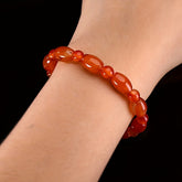 1pc Elegant Women's Natural Carnelian Bracelet - Stretchy Elastic Cord with Spherical Beads, Deep Orange to Light Amber Color Variations, Smooth Spherical Stones for Casual Attire, Wedding/Party Jewelry, Luxury Gift Box Included - Durable & Comfortable Mi