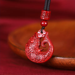 Chic Cinnabar Stone Fish Pendant Necklace - Wealth & Prosperity Charm with Chinese Zodiac Lucky Energy