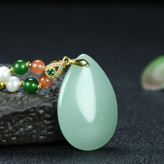 Elegant Natural Stone Teardrop Pendant Necklace for Women with Green Accent for Emotional Balance