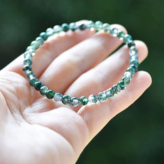 Moss Agate Beaded Stretch Bracelet - Elegant Green Stone for Daily Energy Balance & Gift-Giving