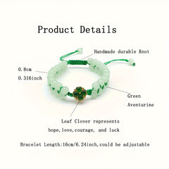 1pc Natural Green Aventurine Leaf Clover Beaded Bracelet - Unisex Stone Bracelet for Daily Wear & Holiday Decor with Energy Balancing