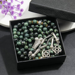 Natural Blue-Green Agate Tasbih with Golden Accents - Islamic Prayer Beads for Men - Spiritual Energy & Focus