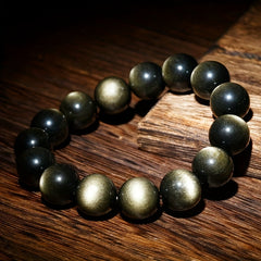 16mm Luxury Golden Obsidian Black Agate Bracelet for Spiritual Protection & Prosperity