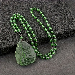 Tibetan Buddhist Green Glass Pendant Necklace - Spiritual Protection & Energy Healing Amulet