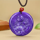 Elegant Grape Purple Jade Laughing Buddha Pendant Necklace for Wisdom, Abundance, and Spiritual Joy