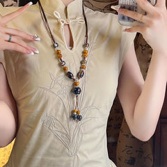 Dunhuang Style Ceramic Necklace — Ancient Chinese Energy Talisman for Harmony & Prosperity