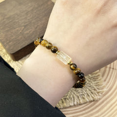 Tiger's Eye & Citrine Beaded Bracelet - Grounding & Protective Charm for Wealth & Prosperity
