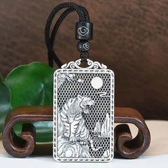 Elegant Tiger Necklace Pendant - Retro Alloy with Moon & Floral Design for Energy Protection & Zodiac Year of the Tiger Charm