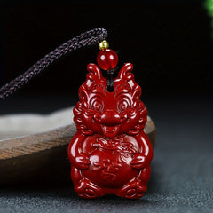 Natural Cinnabar Dragon Pendant for Luck, Protection & Vitality