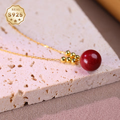 Women's Elegant Red Cinnabar Pendant Necklace - S925 Silver Harmony & Protection Talisman